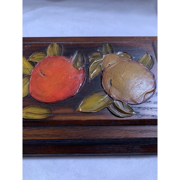 Vintage Hand Painted 3D Signed Floral Fruit Wooden Wall Plaque Art 10x7 - Picture 2 of 6